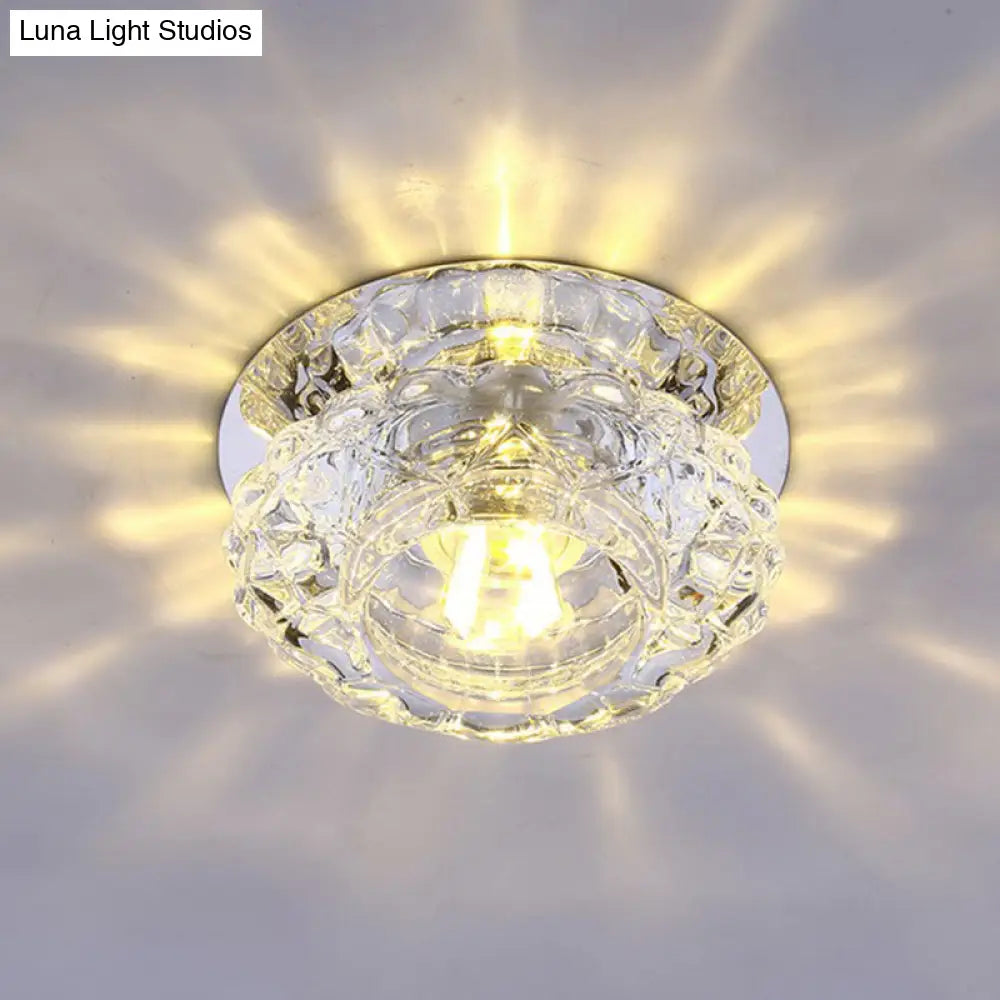 Minimalist Crystal Led Flush Mount Fixture With Clear Floral Shade - Perfect For Foyer Lighting