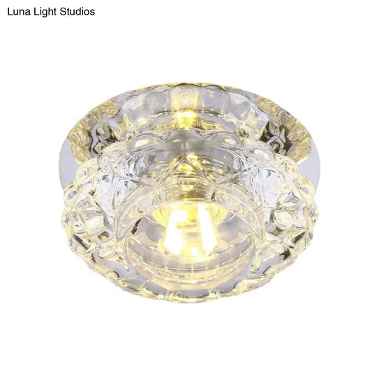 Minimalist Crystal Led Flush Mount Fixture With Clear Floral Shade- Perfect For Foyer Lighting