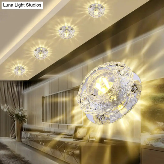 Minimalist Crystal Led Flush Mount Fixture With Clear Floral Shade- Perfect For Foyer Lighting / 3W