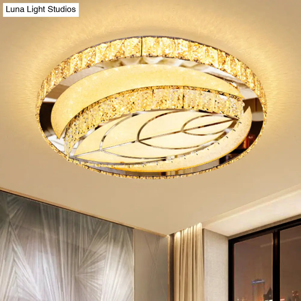 Minimalist Crystal Led Flush Mount Fixture With Stainless - Steel Geometric Design