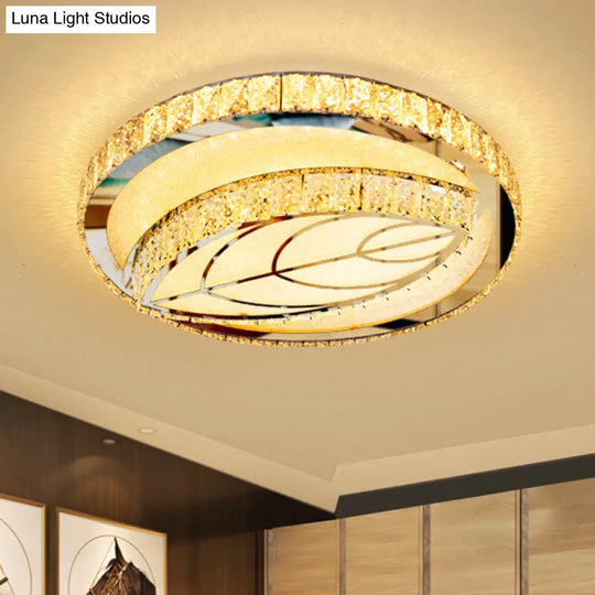 Minimalist Crystal Led Flush Mount Fixture With Stainless - Steel Geometric Design