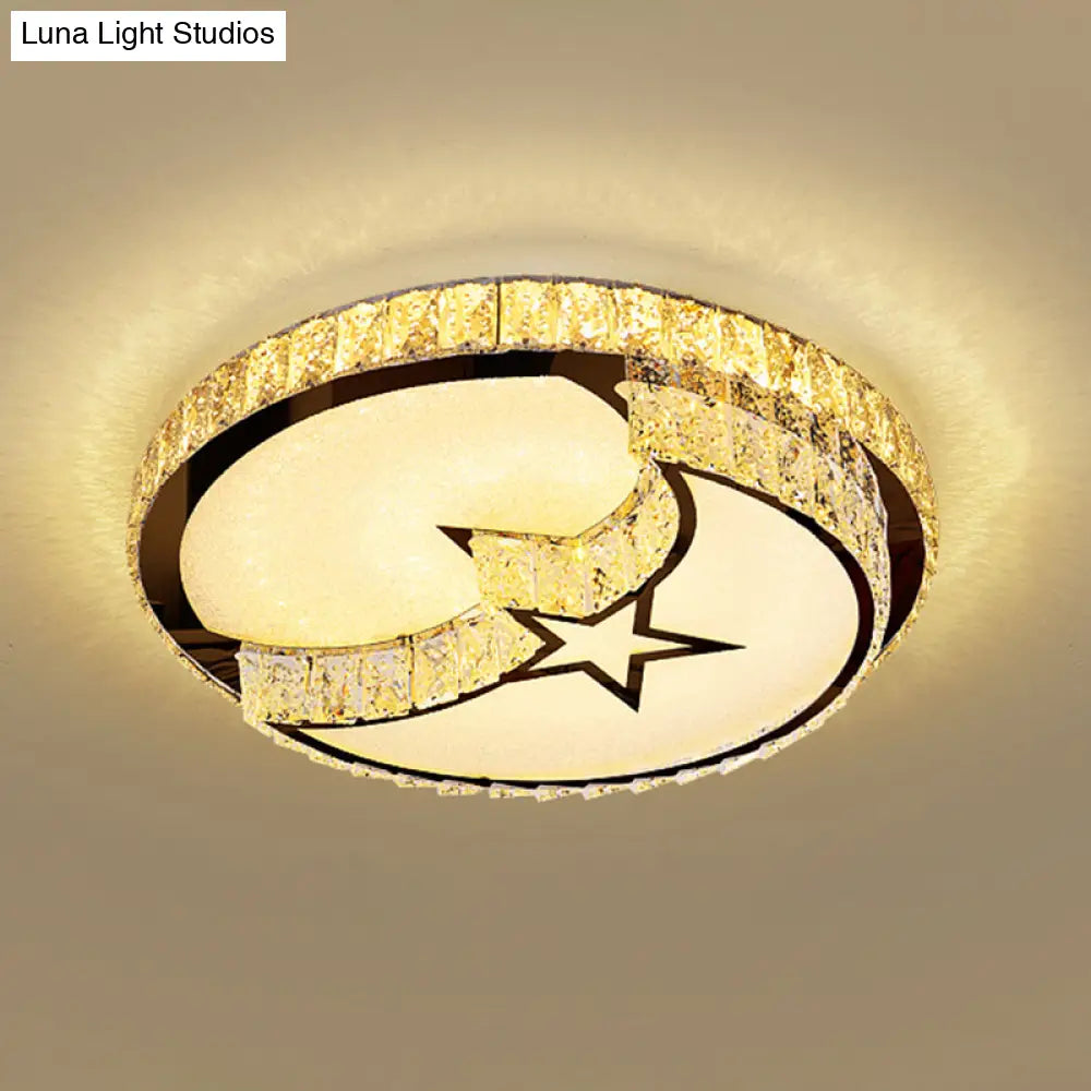 Minimalist Crystal Led Flush Mount Fixture With Stainless-Steel Geometric Design / Third Gear F