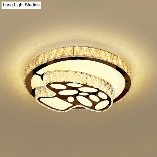 Minimalist Crystal Led Flush Mount Fixture With Stainless-Steel Geometric Design / Third Gear E