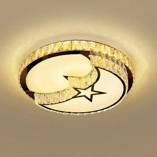 Minimalist Crystal Led Flush Mount Fixture With Stainless - Steel Geometric Design / Third Gear F