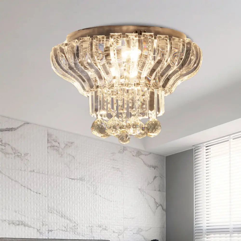 Minimalist Crystal Led Flush Mount Light For Bedroom - Stylish & Compact Ceiling Lighting Clear