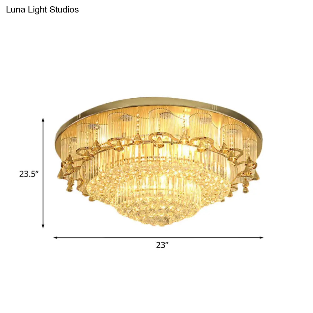 Minimalist Crystal Led Flushmount Ceiling Light In Gold