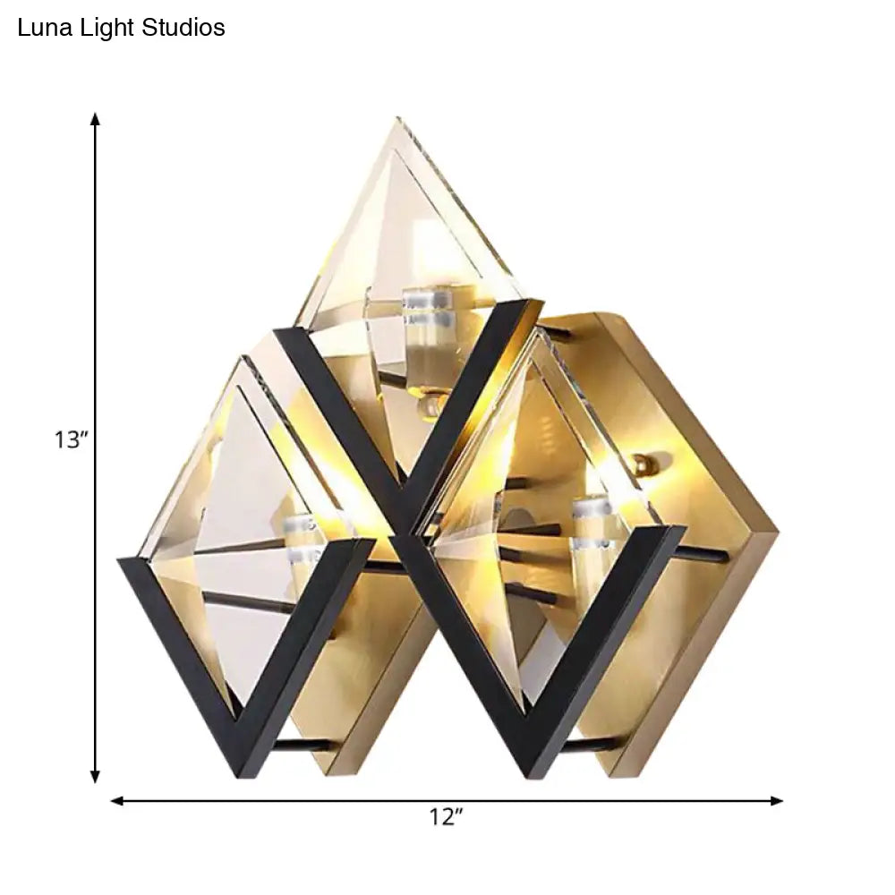 Minimalist Crystal Led Wall Sconce In Gold With Rhombus Surface Design