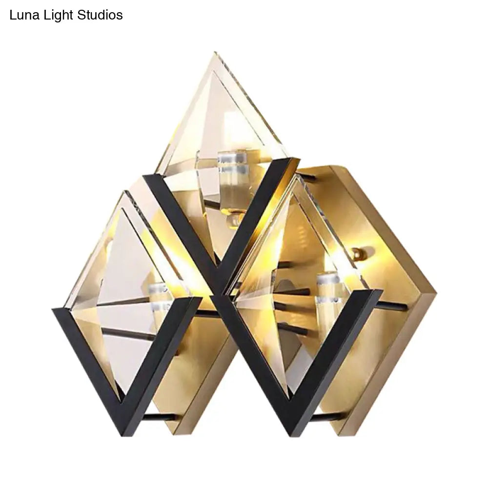 Minimalist Crystal Led Wall Sconce In Gold With Rhombus Surface Design