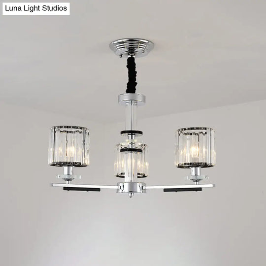 Minimalist Crystal Pendant Chandelier - 3 Heads Chrome Finish Dining Room Lighting