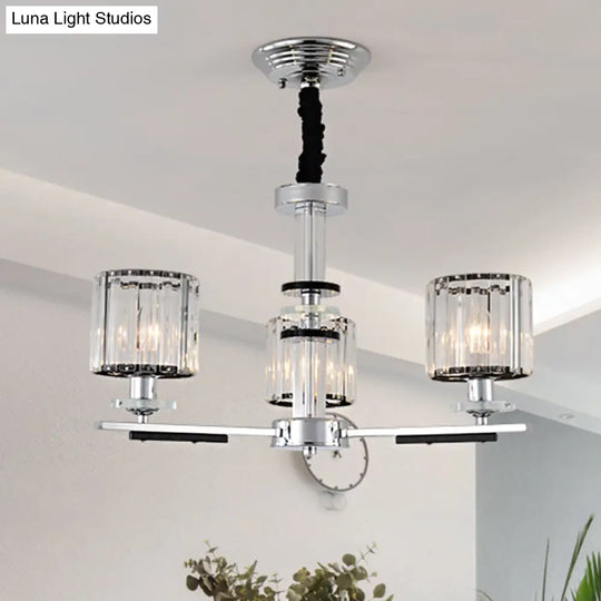 Minimalist Crystal Pendant Chandelier - 3 Heads Chrome Finish Dining Room Lighting