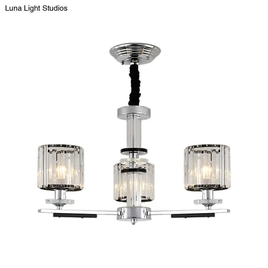 Minimalistic Chrome Pendant Chandelier With Clear Crystal - 3 Heads For Dining Room Lighting