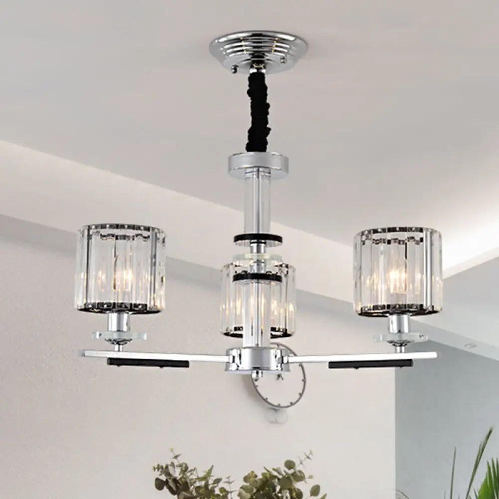 Minimalist Crystal Pendant Chandelier - 3 Heads Chrome Finish Dining Room Lighting