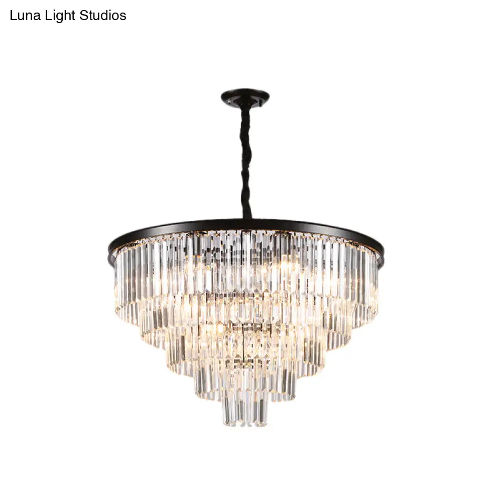 Minimalist Crystal Pendant Chandelier - Black/Gold Adjustable & 6/9/15-Light Options