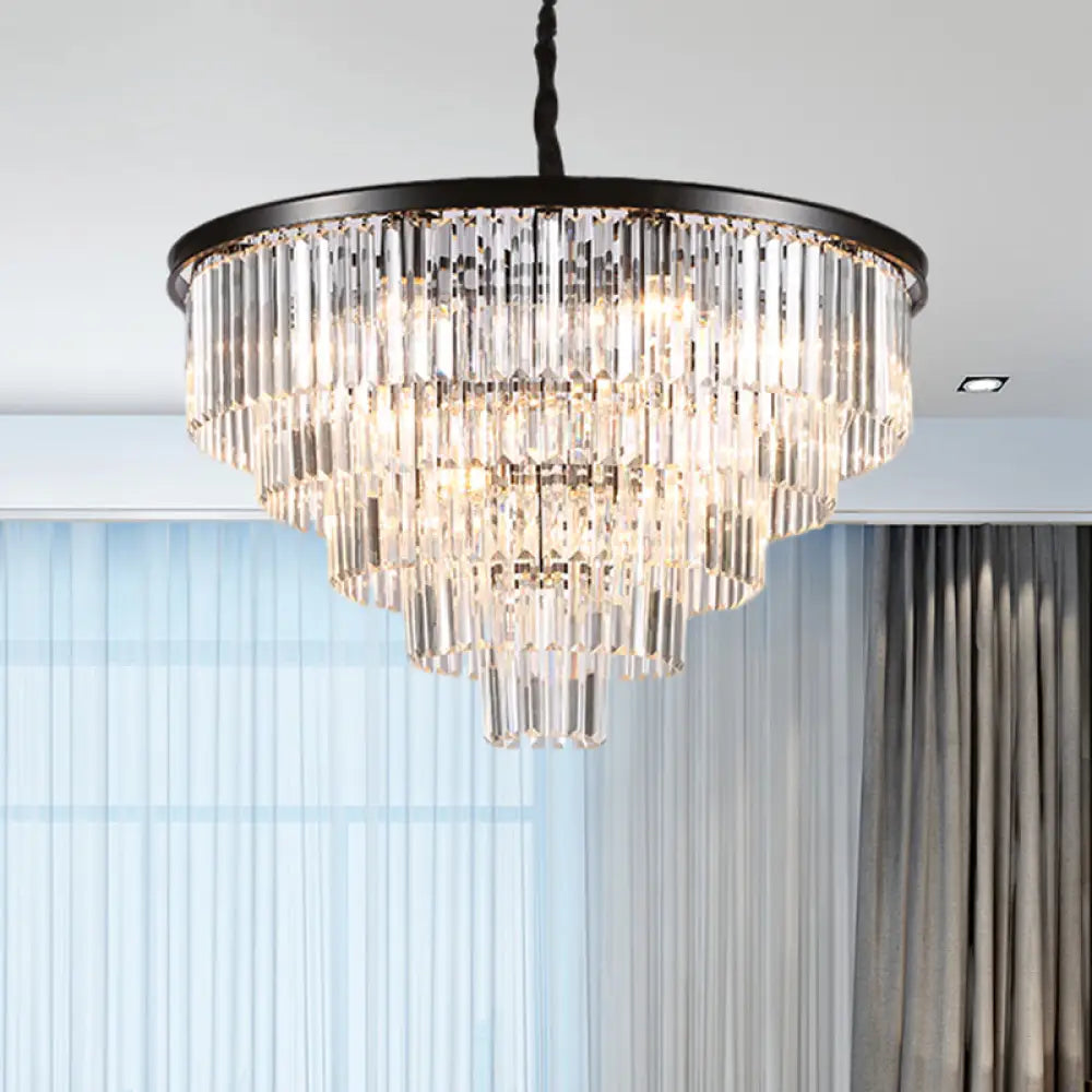 Minimalist Crystal Pendant Chandelier - Black/Gold Adjustable & 6/9/15-Light Options