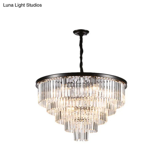 Minimalist Black/Gold Adjustable Crystal Pendant Chandelier - 6/9/15 Lights 19.5/23.5/31.5 Width