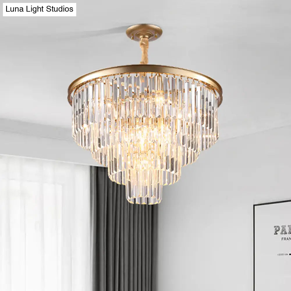 Minimalist Crystal Pendant Chandelier - Black/Gold Adjustable & 6/9/15-Light Options