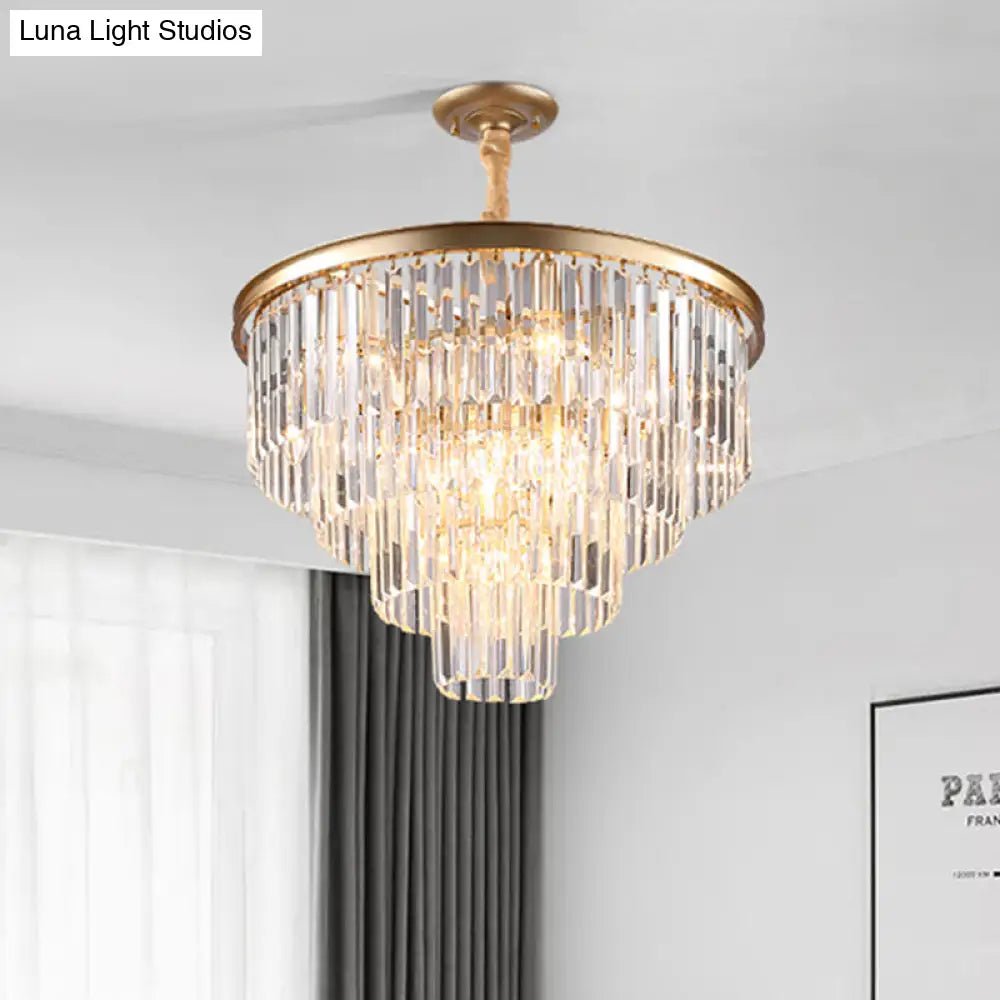 Minimalist Black/Gold Adjustable Crystal Pendant Chandelier - 6/9/15 Lights 19.5/23.5/31.5 Width