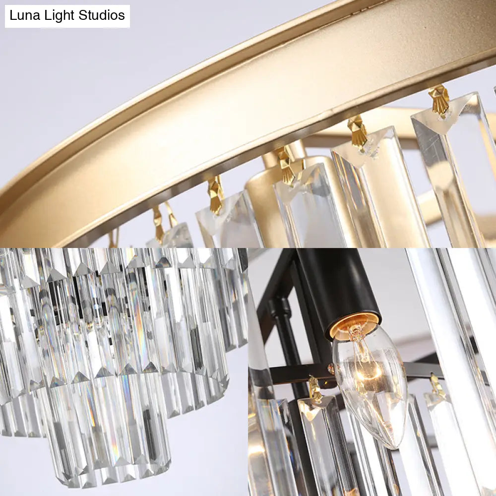 Minimalist Crystal Pendant Chandelier - Black/Gold Adjustable & 6/9/15-Light Options