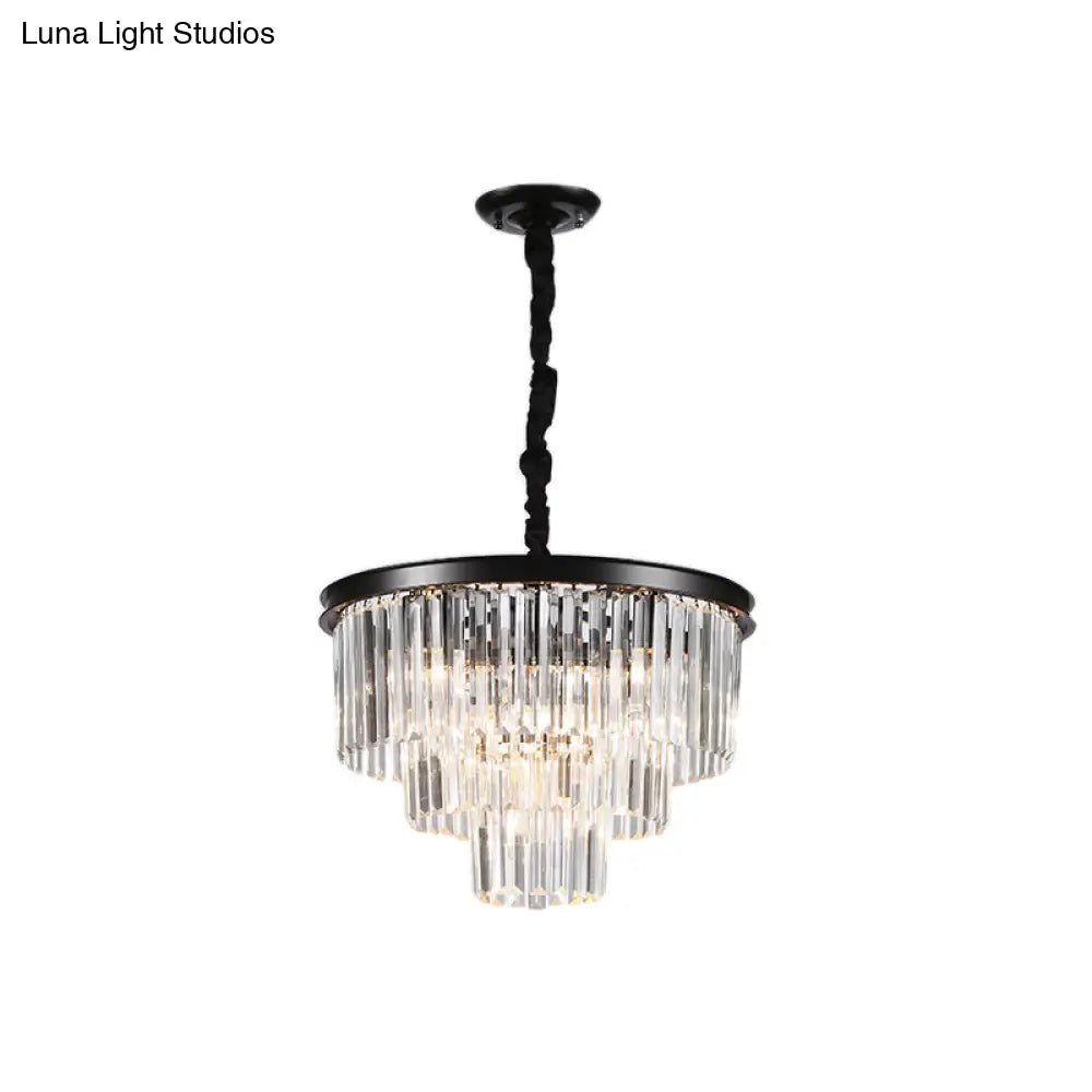 Minimalist Crystal Pendant Chandelier - Black/Gold Adjustable & 6/9/15-Light Options