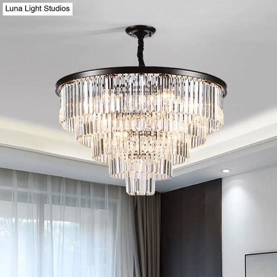 Minimalist Crystal Pendant Chandelier - Black/Gold Adjustable & 6/9/15-Light Options