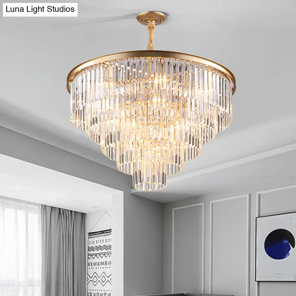 Minimalist Black/Gold Adjustable Crystal Pendant Chandelier - 6/9/15 Lights 19.5/23.5/31.5 Width