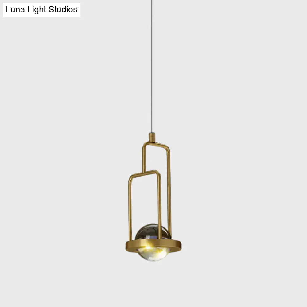 Minimalist Crystal Pendant Lamp With Gold Frame And Rectangle Design