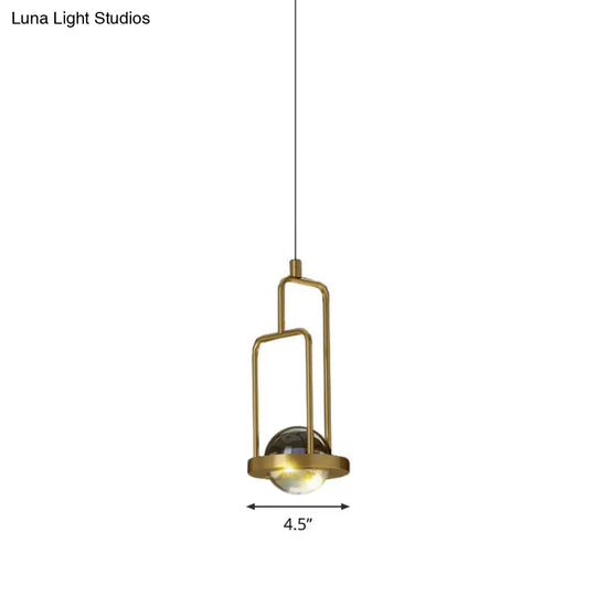 Gold Crystal Pendant Lamp - Minimalist Clear Rectangular Frame 1-Light