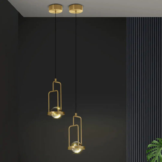 Minimalist Crystal Pendant Lamp With Gold Frame And Rectangle Design