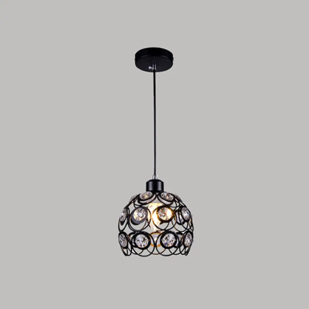 Minimalist Crystal Pendant Lamp With Hollowed-Out Dome Shape 1 / Black 8’