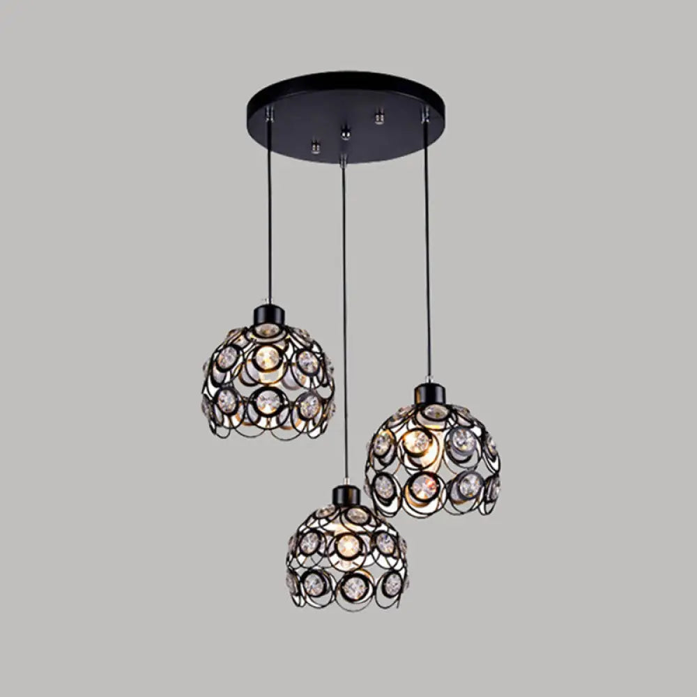 Minimalist Crystal Pendant Lamp With Hollowed-Out Dome Shape 3 / Black 8’