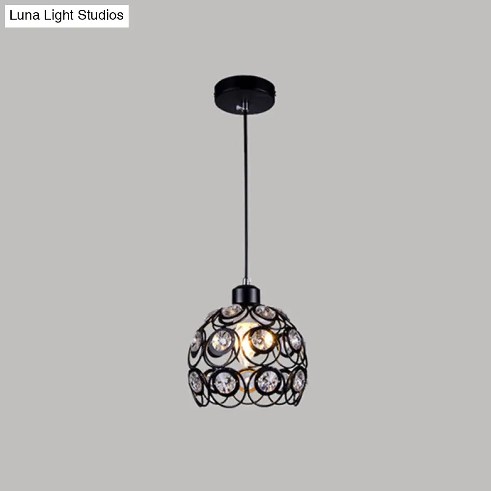 Dome-Shaped Crystal Hollow Pendant Lamp: Minimalist Modern Hanging Light Fixture 1 / Black 8