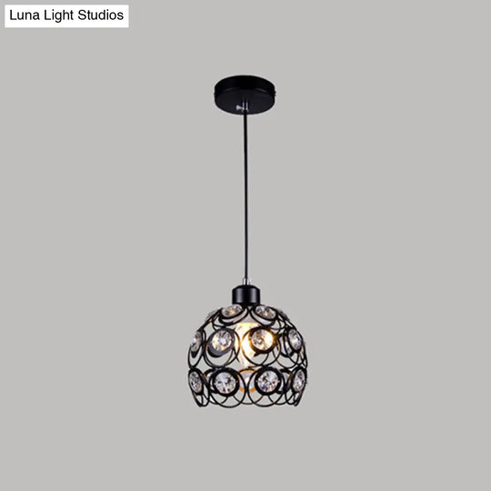 Dome-Shaped Crystal Hollow Pendant Lamp: Minimalist Modern Hanging Light Fixture 1 / Black 8