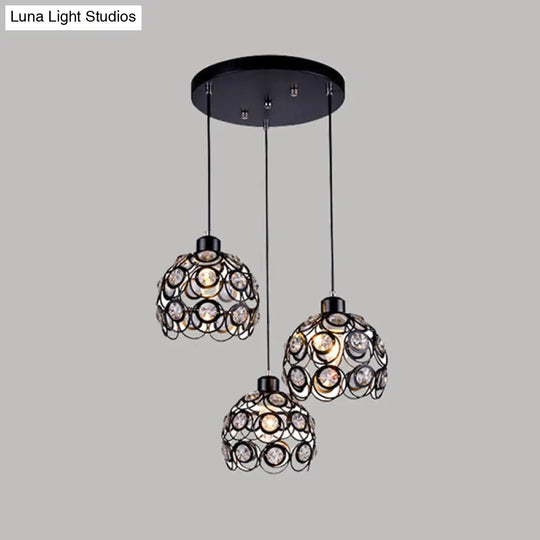 Dome-Shaped Crystal Hollow Pendant Lamp: Minimalist Modern Hanging Light Fixture 3 / Black 8