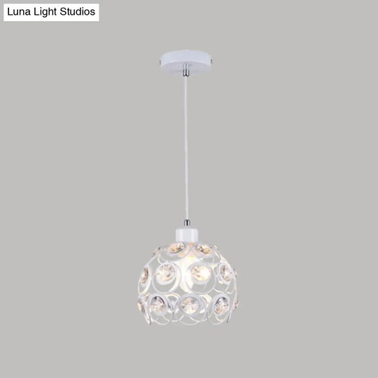 Dome-Shaped Crystal Hollow Pendant Lamp: Minimalist Modern Hanging Light Fixture 1 / White 8