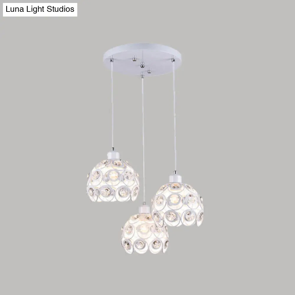Dome-Shaped Crystal Hollow Pendant Lamp: Minimalist Modern Hanging Light Fixture 3 / White 8