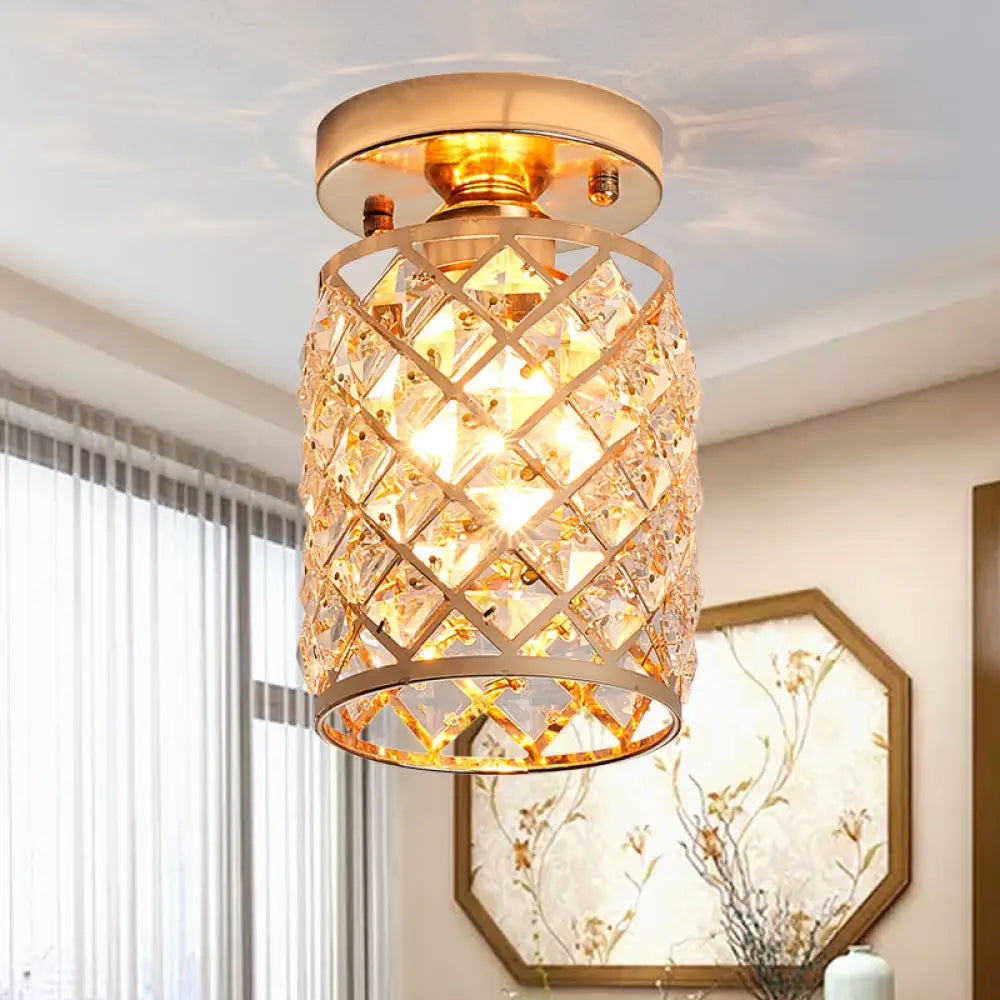 Minimalist Crystal Pineapple Semi - Flush Ceiling Light In Gold