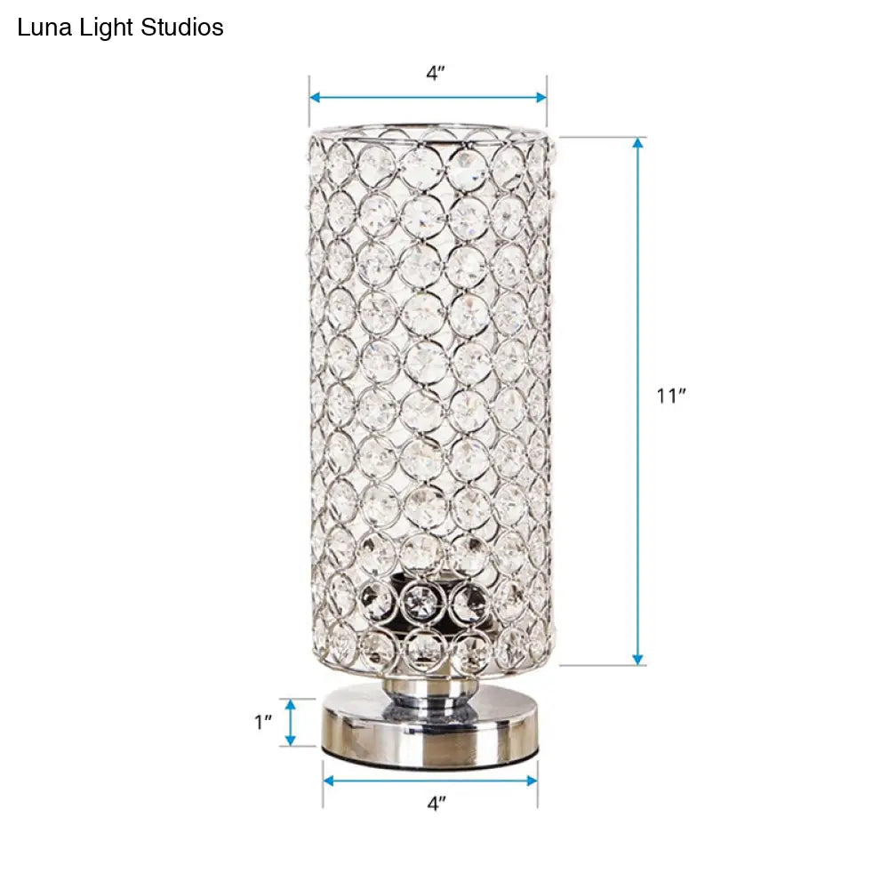 Minimalist Crystal Pole Night Light - Single Chrome Finish Table Lamp For Bedroom