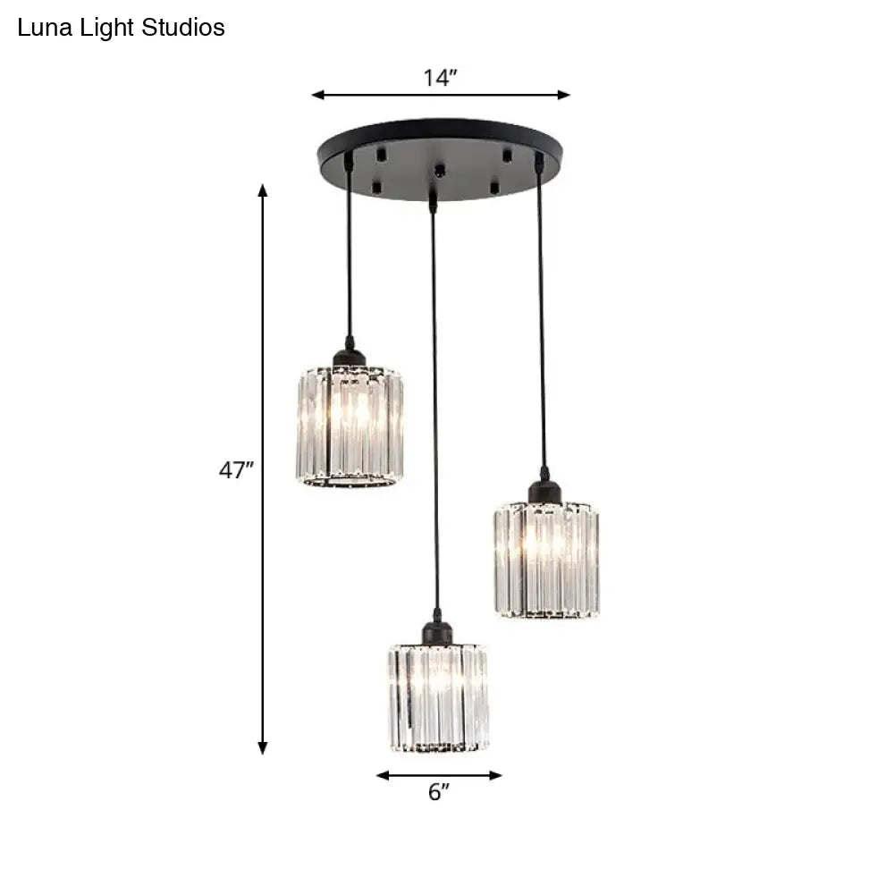 Minimalist Crystal Prism Pendant Light With 3 Heads - Geometric Dining Room Ceiling Fixture