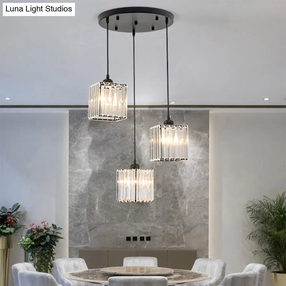 Minimalist Crystal Prism Pendant Light With 3 Heads - Geometric Dining Room Ceiling Fixture