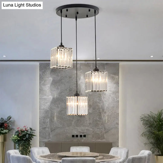 Minimalist Crystal Prism Pendant Light With 3 Heads - Geometric Dining Room Ceiling Fixture