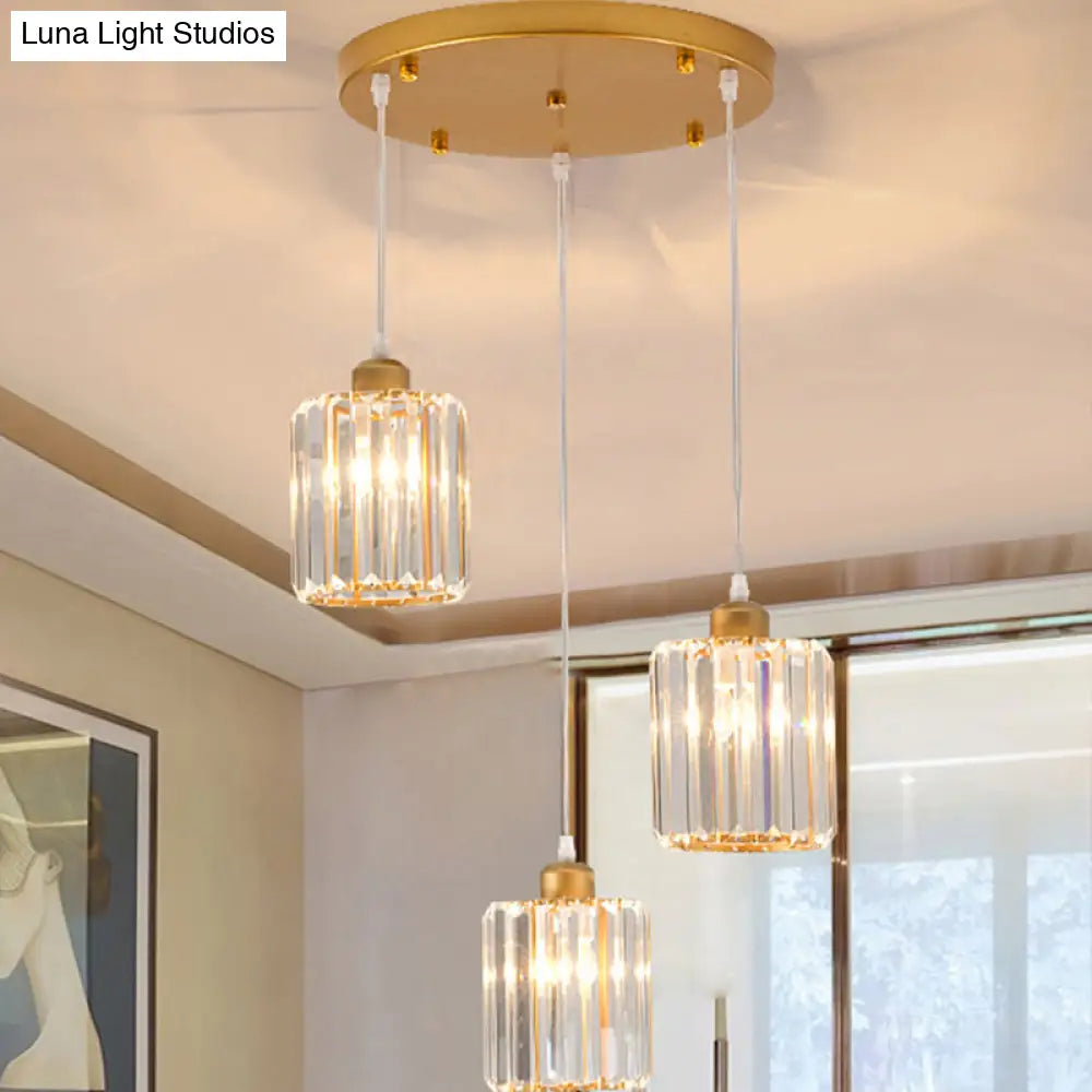 Minimalist Crystal Prism Pendant Light With 3 Heads - Geometric Dining Room Ceiling Fixture