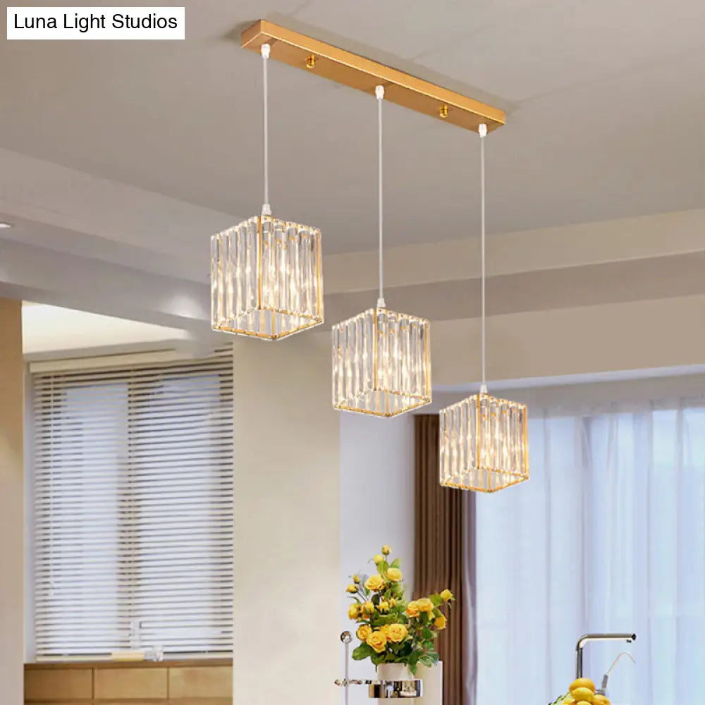 Minimalist Crystal Prism Pendant Light With 3 Heads - Geometric Dining Room Ceiling Fixture