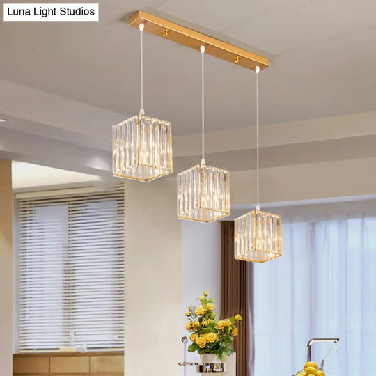 Minimalist Crystal Prism Pendant Light With 3 Heads - Geometric Dining Room Ceiling Fixture