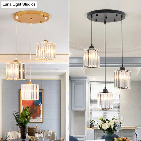 Minimalist Crystal Prism Pendant Light With 3 Heads - Geometric Dining Room Ceiling Fixture