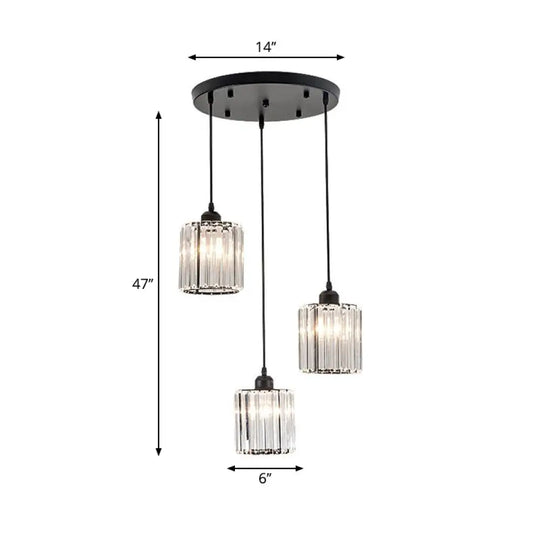 Minimalist Crystal Prism Pendant Light With 3 Heads - Geometric Dining Room Ceiling Fixture Black /