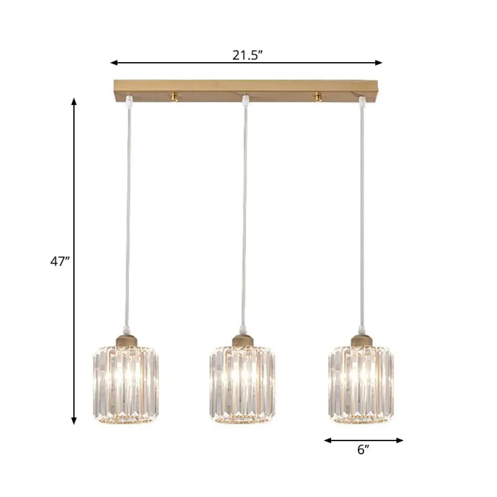 Minimalist Crystal Prism Pendant Light With 3 Heads - Geometric Dining Room Ceiling Fixture Gold /