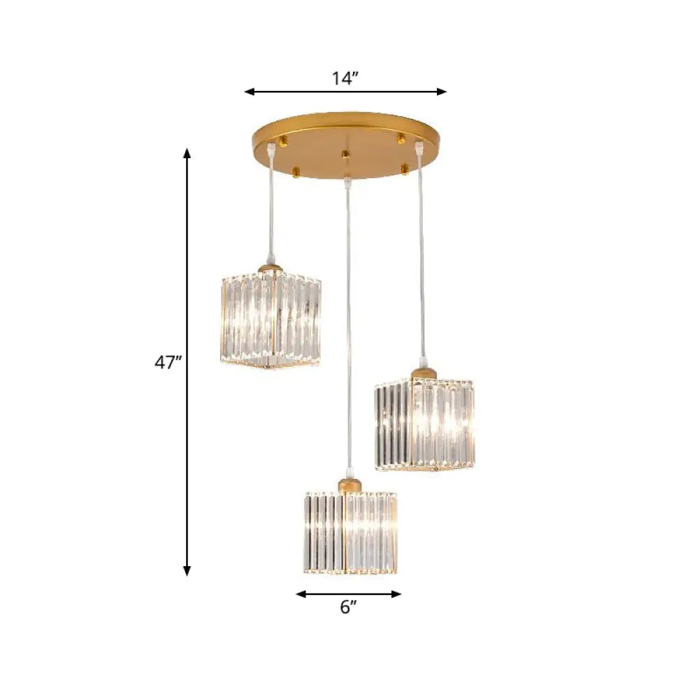 Minimalist Crystal Prism Pendant Light With 3 Heads - Geometric Dining Room Ceiling Fixture Gold /