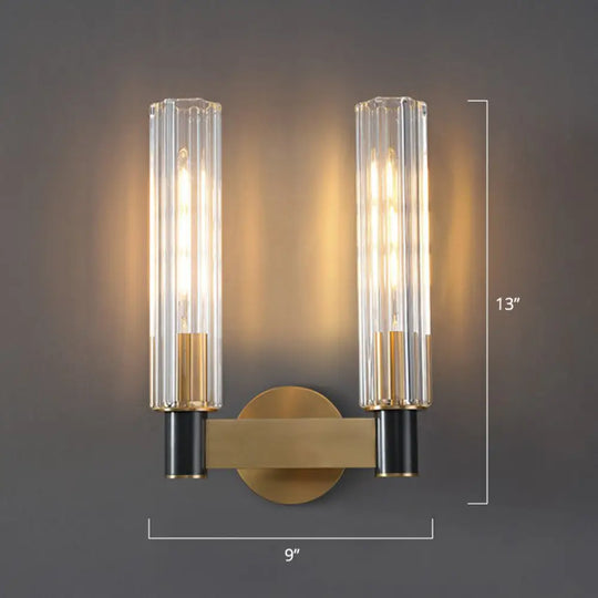 Minimalist Crystal Prism Tubular Wall Light Sconce - Brass Finish For Bedroom 2 /