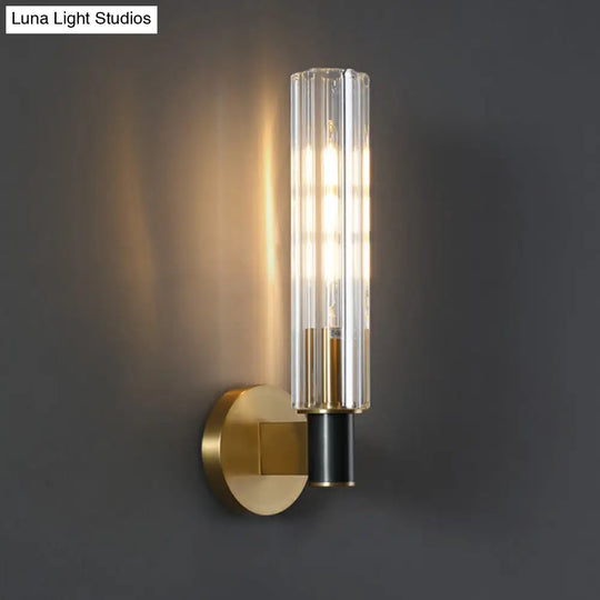 Minimalist Crystal Prism Tubular Wall Light Sconce - Brass Finish For Bedroom