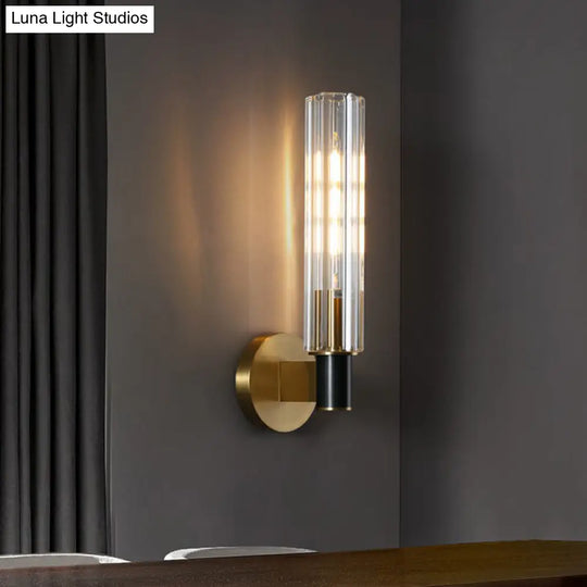 Minimalist Crystal Prism Tubular Wall Light Sconce - Brass Finish For Bedroom